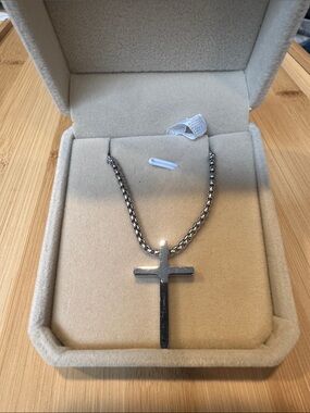 Silver Cross Pendant Necklace with Silver-Tone Chain